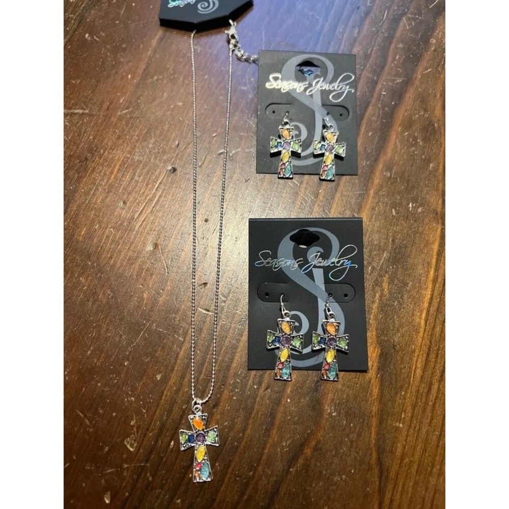 Multi colored cross necklace and earrings - nwt | j-0038